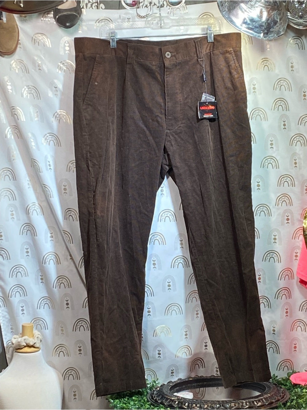 Men's Brown Corduroy Pleated Trousers